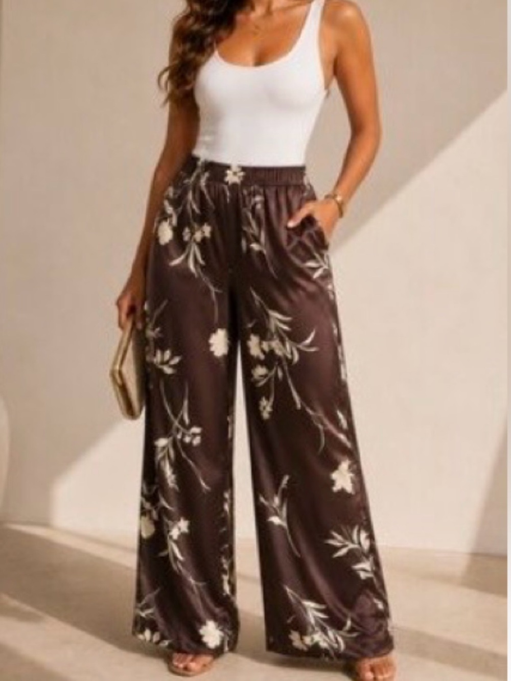 a new day Brown Floral Wide-Leg Pants